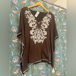 Chico's Brown Tunic with White Embroidery